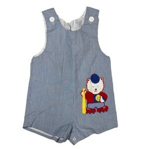 Nursery Rhyme Jon Jon Romper Boys Blue Striped Bear Baseball Embroidered Size 2T